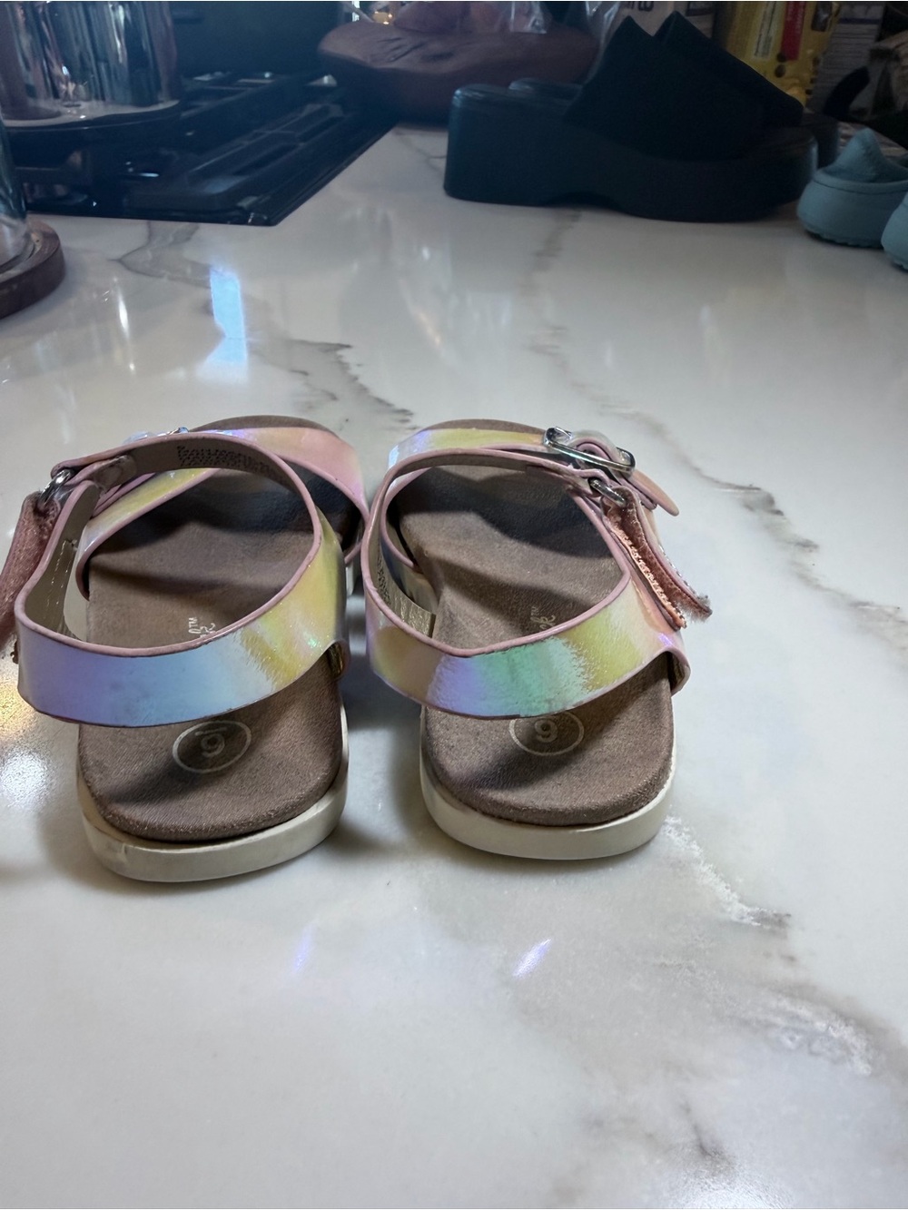 Cat & Jack Iridescent Pink Pearl Kids Buckle Sandals - Target - Picture 14 of 15